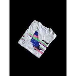 Vintage 90s Hobie Graphic T-Shirt Mens Large White Pink Double Sided Sail *flaws